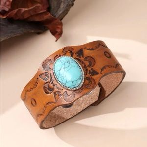 Leather (PU) oval stone bracelet